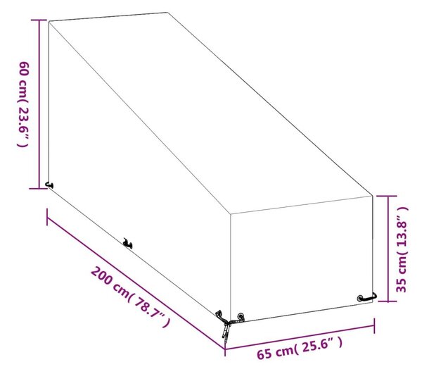 Κάλυμμα Ξαπλώστρας 2 τεμ με 12 Κρίκους 200x65x35/60 εκ Πολυαιθ. - Μαύρο