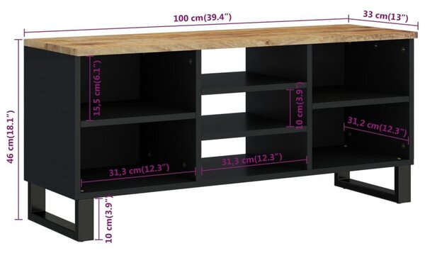 Έπιπλο Τηλεόρασης 100x33x46 εκ. Μασίφ Ξύλο Μάνγκο & Επεξ. Ξύλο - Καφέ