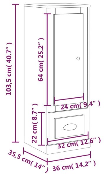 Ντουλάπι Γυαλιστερό λευκό 36x35,5x103,5 από Επεξεργασμένο Ξύλο - Λευκό