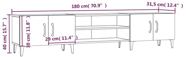 Έπιπλο Τηλεόρασης Λευκό 180 x 31,5 x 40 εκ. Επεξεργασμένο Ξύλο - Λευκό