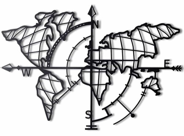 Διακοσμητικό Τοίχου World Map Compass 805BSG1136 65x95cm Black Wallity