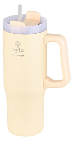 ESTIA ΘΕΡΜΟΣ STRAW TUMBLER XL SAVE THE AEGEAN 900ml LILY WHITE