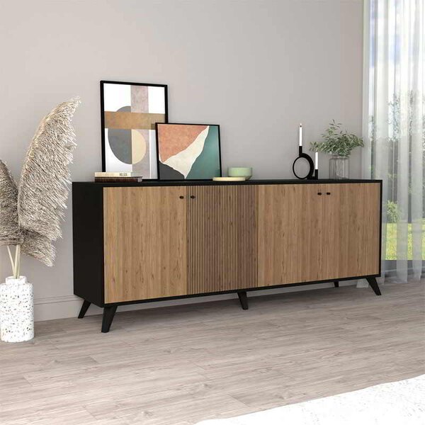 Μπουφές Flipter pakoworld μελαμίνης oak-μαύρο 182x40x78,6εκ