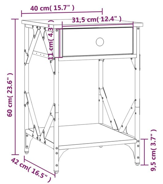 Κομοδίνο Καπνιστή Δρυς 40x42x60 εκ. από Επεξεργασμένο Ξύλο - Καφέ