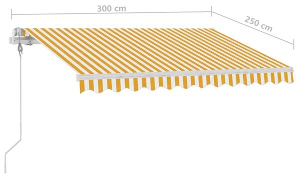 Τέντα Αυτόματη με LED & Αισθ. Ανέμου Κίτρινο/Λευκό 300x250 εκ. - Κίτρινο