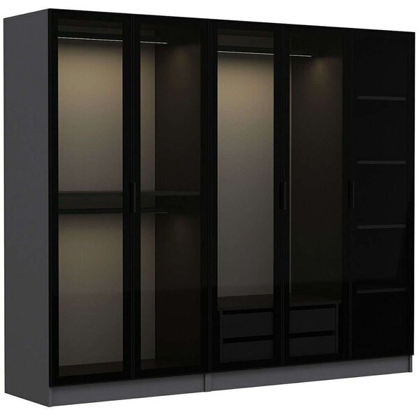 Ντουλάπα Πεντάφυλλη Kale 506MNR2586 225x52x190cm Anthracite-Black