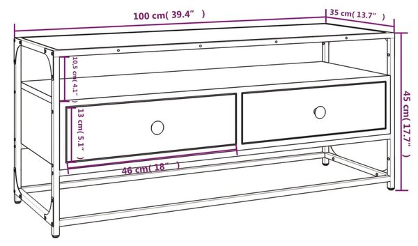 Έπιπλο Τηλεόρασης Καφέ Δρυς 100x35x45 εκ. Επεξεργασμένο Ξύλο - Καφέ