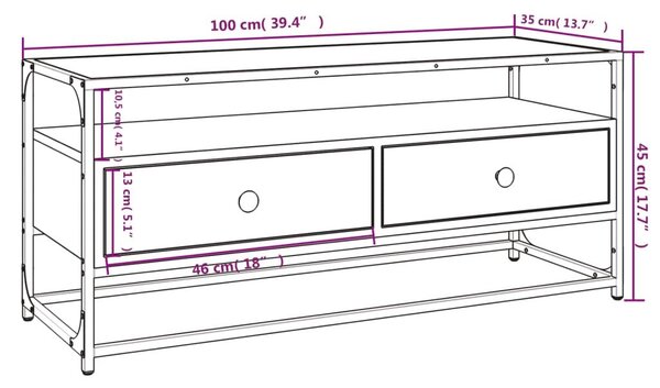 Έπιπλο Τηλεόρασης Sonoma Δρυς 100x35x45 εκ. Επεξ. Ξύλο - Καφέ