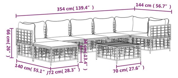 Σαλόνι Κήπου Σετ 8 Τεμαχίων Ανθρακί Συνθετικό Ρατάν & Μαξιλάρια - Ανθρακί