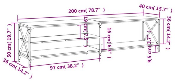 Έπιπλο Τηλεόρασης Γκρι Sonoma 200x40x50 εκ. Επεξ. Ξύλο - Γκρι