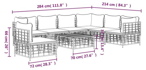 Σαλόνι Κήπου Σετ 8 Τεμαχίων Ανθρακί Συνθετικό Ρατάν & Μαξιλάρια - Ανθρακί