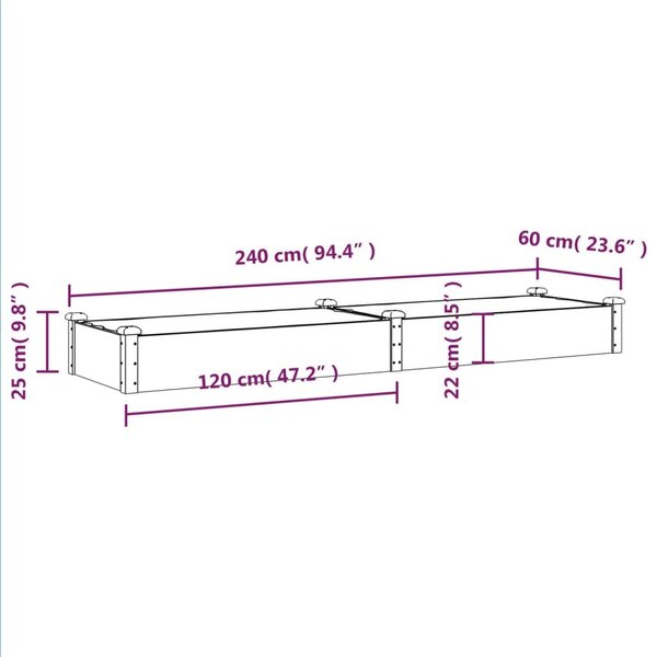 Ζαρντινιέρα Υπερυψ. με Επένδυση Γκρι 240x60x25 εκ. Μασίφ Ελάτη - Γκρι