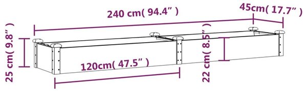 Ζαρντινιέρα Υπερυψ. με Επένδυση Καφέ 240x45x25 εκ. Μασίφ Ελάτη - Καφέ