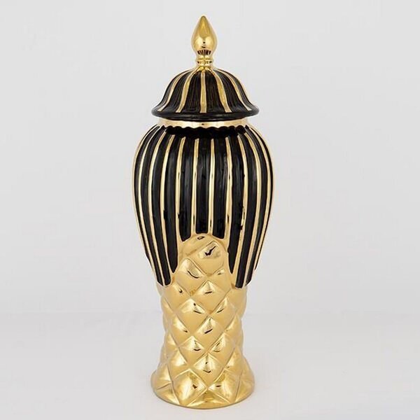 Βάζο Κεραμικό Με Καπάκι 752-20116 17x41cm Black-Gold Estheti Home