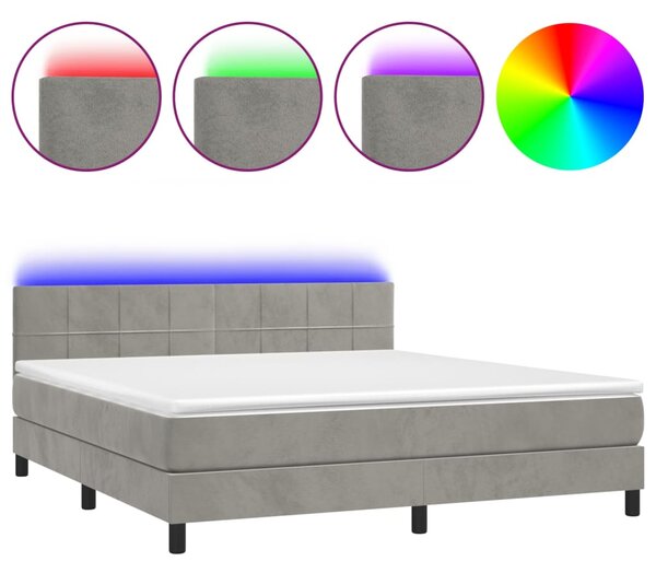 VidaXL Κρεβάτι Boxspring με Στρώμα & LED Αν.Γκρι 160x200 εκ. Βελούδινο