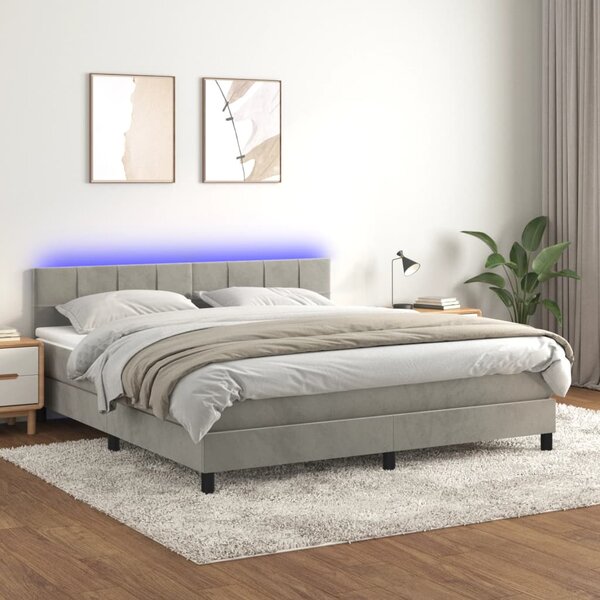 VidaXL Κρεβάτι Boxspring με Στρώμα & LED Αν.Γκρι 160x200 εκ. Βελούδινο