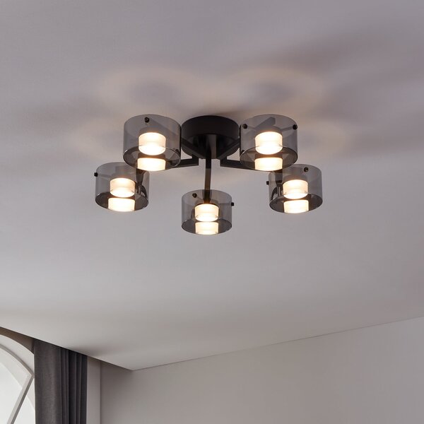 EGLO LED φωτιστικό οροφής Copillos, μαύρο Ø 66 cm γυαλί/μέταλλο 5 φτερά., ρυθμιζόμενος, Μαύρο, Σαλόνι / τραπεζαρία, Γυαλί, σύγχρονο, Οροφή πολλαπλής φλόγας