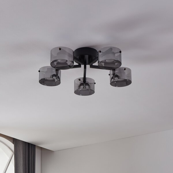 EGLO LED φωτιστικό οροφής Copillos, μαύρο Ø 66 cm γυαλί/μέταλλο 5 φτερά., ρυθμιζόμενος, Μαύρο, Σαλόνι / τραπεζαρία, Γυαλί, σύγχρονο, Οροφή πολλαπλής φλόγας