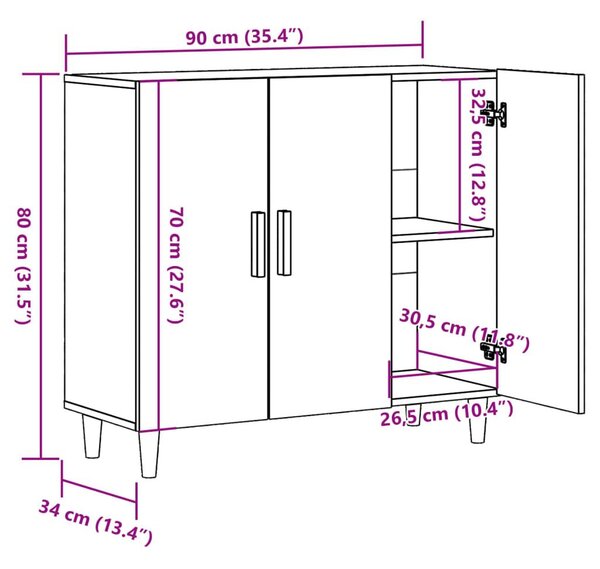 Ντουλάπι Παλαιό Ξύλο 90 x 34 x 80 εκ. από Επεξεργασμένο Ξύλο - Καφέ