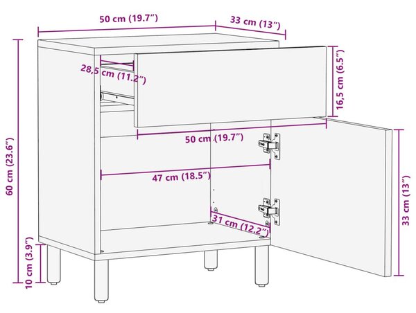 Κομοδίνο Μαύρο 50 x 33 x 60 εκ. από Επεξεργασμένο Ξύλο - Μαύρο