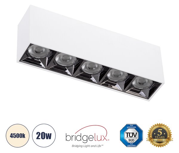 LUMINAR SUPERIOR 60330 Επιφανειακό LED Spot Downlight TrimLess 20W 2800lm 36° AC 220-240V IP20 Μ19.5 x Π4.2 x Υ6.6cm - Λευκό με Κάτοπτρο Χρωμίου - Φυσικό Λευκό 4500K - Bridgelux High Lumen Chip Gen2 - TÜV Certified Driver - 5 Years Warranty