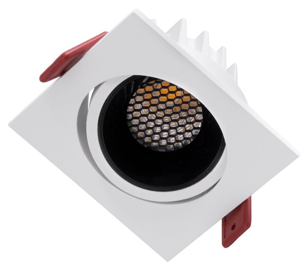 LEO-SQ 60288 Χωνευτό LED Spot Downlight TrimLess Μ8.5xΠ8.5cm 10W 1300lm 38° AC 220-240V IP20 Μ8.5 x Π8.5 x Υ6.6cm - Τετράγωνο - Κινούμενο - Λευκό με Μαύρο Κάτοπτρο & Anti-Glare HoneyComb - Φυσικό Λευκό 4500K - Bridgelux COB - 5 Years Warranty