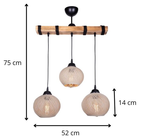 Φωτιστικό οροφής Sirmione Megapap E27 ξύλινο - σχοινί τρίφωτο χρώμα μπεζ - φυσικό 49x17x75εκ