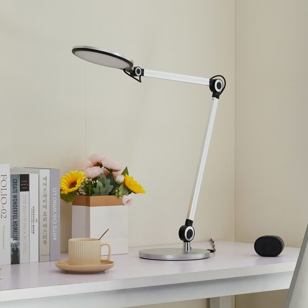 Lindby Επιτραπέζιο φωτιστικό LED Nyxaris, ασημί, μέταλλο, CCT, 50 cm, ρυθμιζόμενος, Μεταλλικό, Μελέτη / Γραφείο, Πλαστικό, σύγχρονο
