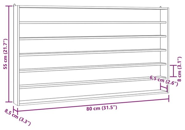 Επιτοίχια βιτρίνα με 6 ράφια 80x8,5x55 cm - Καφέ