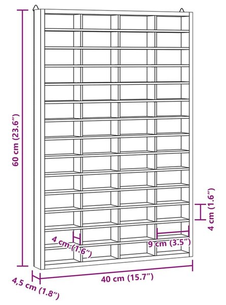 Επιτοίχια βιτρίνα με 56 θήκες 40x4,5x60 cm - Καφέ