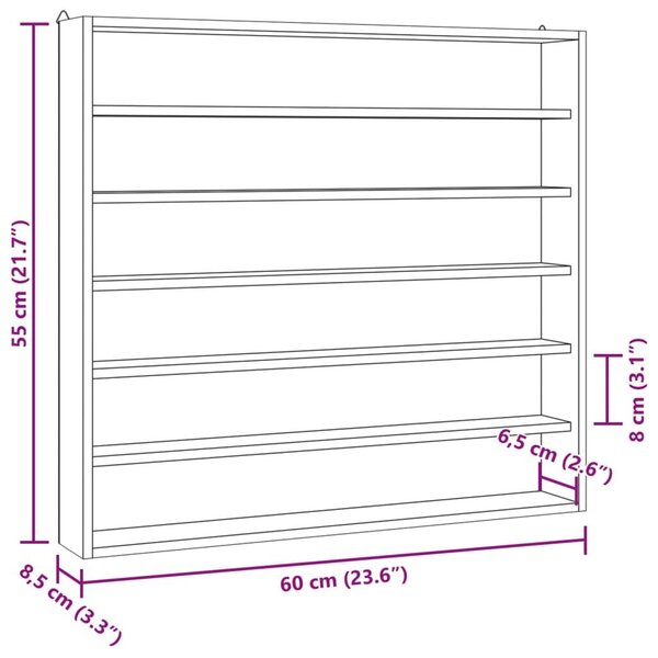 Επιτοίχια βιτρίνα με 6 ράφια 60x8,5x55 cm - Καφέ