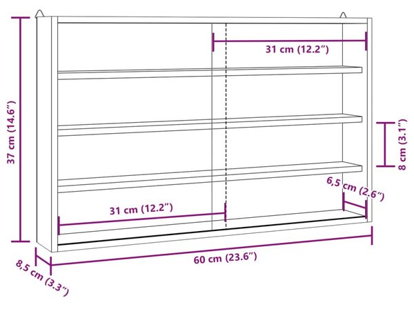 Επιτοίχια βιτρίνα με 6 ράφια 60x8,5x37 cm - Καφέ