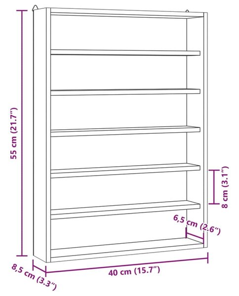 Επιτοίχια βιτρίνα με 6 ράφια 40x8,5x55 cm - Καφέ