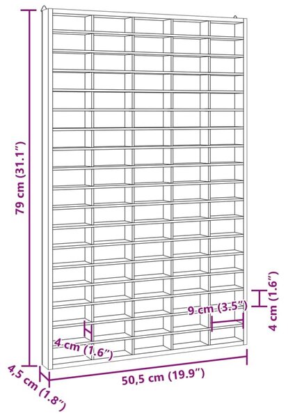 Επιτοίχια βιτρίνα με 90 διαμερίσματα 50,5x4,5x79 cm - Καφέ