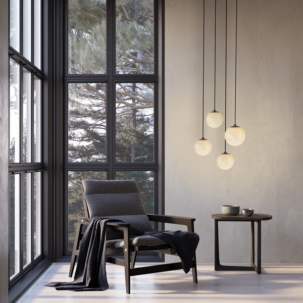 Molto Luce Φωτιστικό οροφής LED ARE, μαύρο, αλάβαστρο, Ø 8 cm, CCT, DALI, ρυθμιζόμενος, Μαύρο, Σαλόνι / τραπεζαρία, Πέτρα, σύγχρονο, Σφαίρα