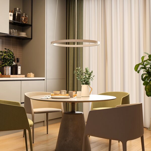 Molto Luce Κρεμαστό φωτιστικό LED PERFORA PRO M, Ø 66 cm, λευκό, DALI up/down, CCT, ρυθμιζόμενος, Λευκό, Σαλόνι / τραπεζαρία, Αλουμίνιο, σύγχρονο
