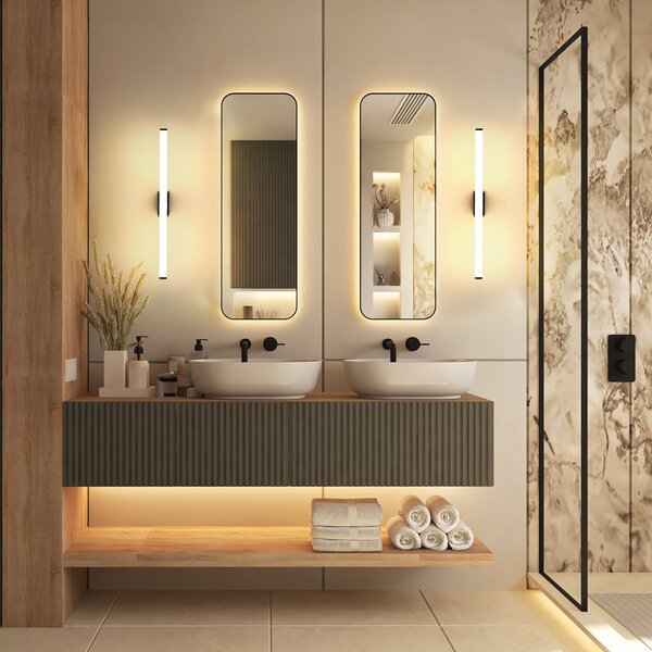 Molto Luce Φωτιστικό τοίχου LED VINA S, μαύρο, πλάτος 40 cm, IP44, CCT, Μαύρο, Μπάνιο, Αλουμίνιο, σύγχρονο