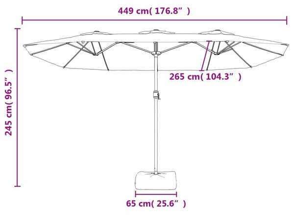 Ομπρέλα με Διπλή Κορυφή με LED Χρ. Λευκό Άμμου 449 x 245 εκ. - Λευκό