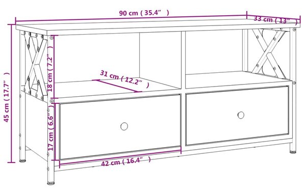 Έπιπλο Τηλεόρασης Μαύρο 90 x 33 x 45 εκ. Επεξεργ. Ξύλο / Σίδερο - Μαύρο