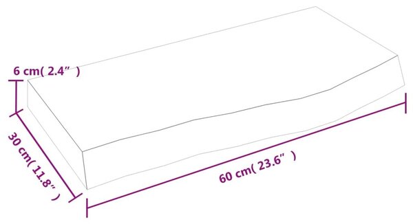 Ράφι Τοίχου 60x30x(2-6) εκ. από Ακατέργαστο Μασίφ Ξύλο Δρυός - Καφέ