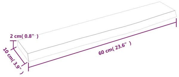 Ράφι Τοίχου 60 x 10 x 2 εκ. από Ακατέργαστο Μασίφ Ξύλο Δρυός - Καφέ