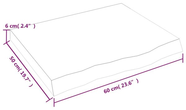 Ράφι Τοίχου Ανοιχτό Καφέ 60x50x(2-6)εκ. Επεξ. Μασίφ Ξύλο Δρυός - Καφέ