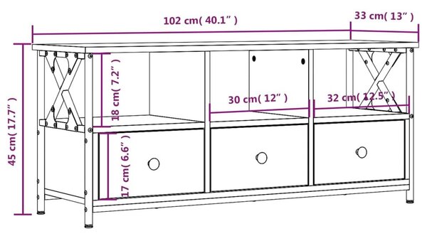 Έπιπλο Τηλεόρασης Καπνιστή Δρυς 102x33x45 εκ. Επεξ. Ξύλο/Σίδερο - Καφέ