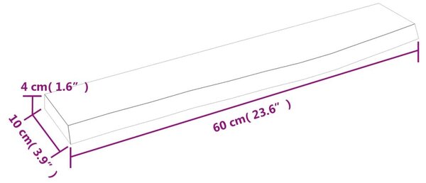 Ράφι Τοίχου 60 x 10 x 4 εκ. από Ακατέργαστο Μασίφ Ξύλο Δρυός - Καφέ