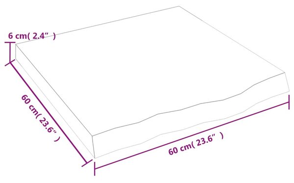 Ράφι Τοίχου 60x60x(2-6) εκ. από Ακατέργαστο Μασίφ Ξύλο Δρυός - Καφέ