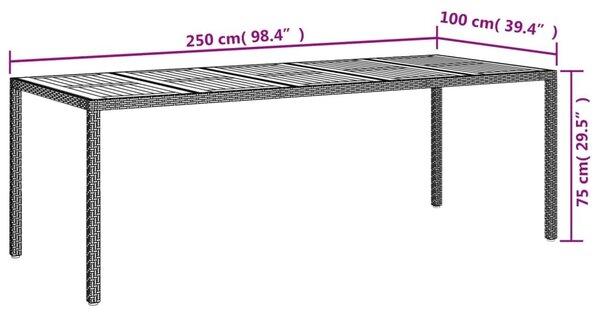 Τραπέζι Κήπου Μαύρο 250 x 100 x 75 εκ. από Συνθετικό Ρατάν - Μαύρο