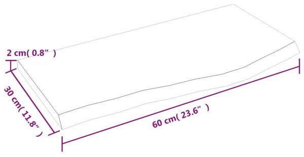 Πάγκος Μπάνιου 60 x 30 x 2 εκ. από Ακατέργαστο Μασίφ Ξύλο - Καφέ