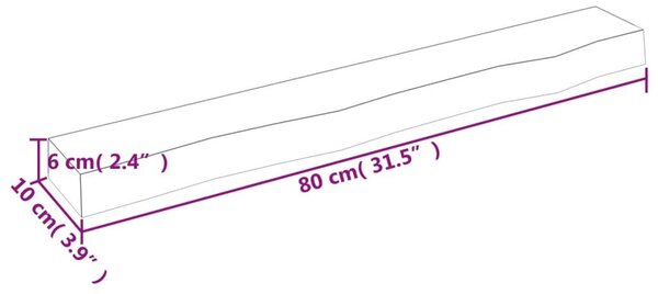 Ράφι Τοίχου 80 x 10 x 6 εκ. από Ακατέργαστο Μασίφ Ξύλο Δρυός - Καφέ