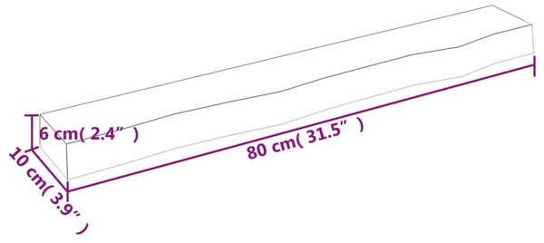 Ράφι Τοίχου 80 x 10 x 6 εκ. από Ακατέργαστο Μασίφ Ξύλο Δρυός - Καφέ