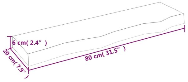 Ράφι Τοίχου 80 x 20 x 6 εκ. από Ακατέργαστο Μασίφ Ξύλο Δρυός - Καφέ